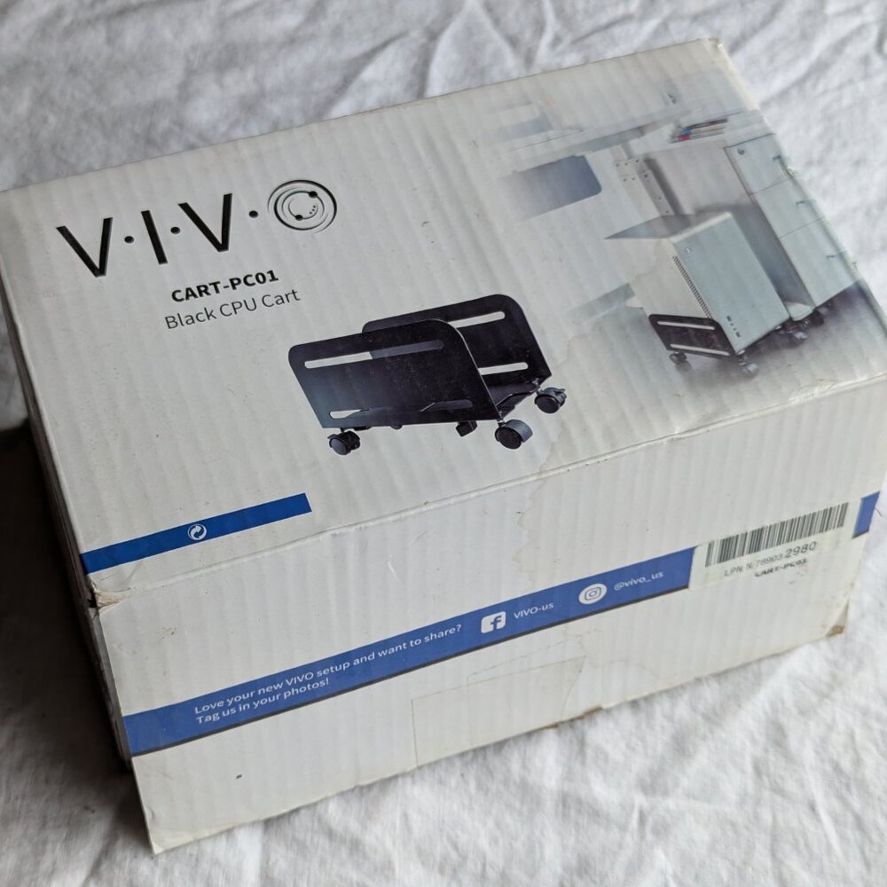 New Open Box Black metal CPU cart by VIVO CART-PC01, wheeled CPU caddie